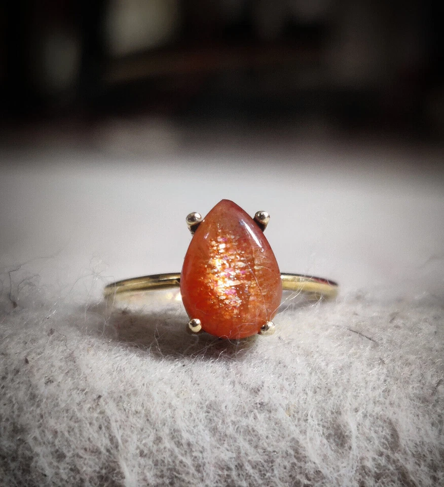 Anillo de cabina de pera de piedra solar naranja*anillo de plata 925*anillo de piedra solar naranja* OSR-7X10 Foto 2 de 4