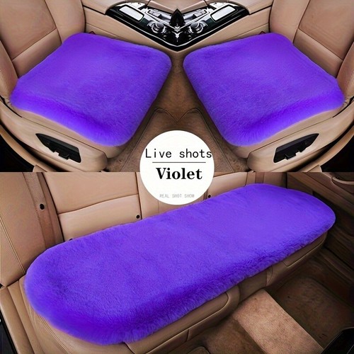 Juego de 3 piezas de cojín de asiento de coche de piel de conejo de felpa de invierno lana engrosada - Imagen 31 de 31