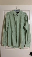 Chaps Men's Long Sleeve Button Down Green  White Striped Shirt Size 17.5 - 37