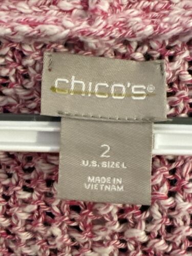 Chicos Womens Sz 2 Pink & White Loose Basic Knit 3/4 Sleeved Sweater - Picture 3 of 6