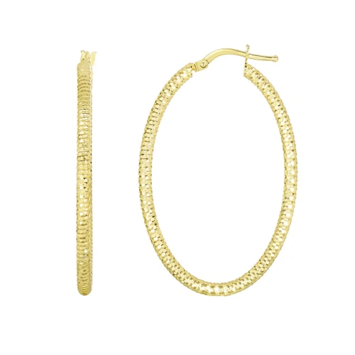 14kt Yellow Gold Diamond Cut 2mm x 36mm (1.5") Hoop Earring with Hinged Clasp - Picture 1 of 1