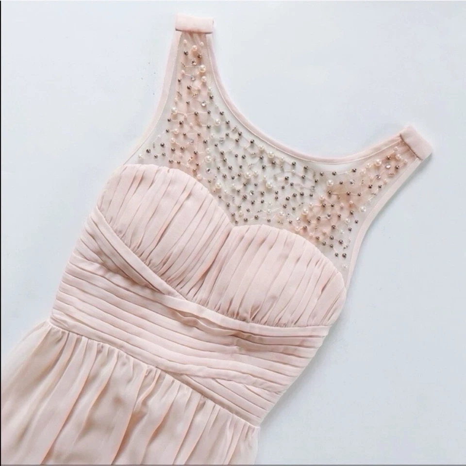 Nordstrom Speechless Sleeveless Chest Pearl Maxi Dress Pink Long Chiffon Size 3 - Image 4 of 4