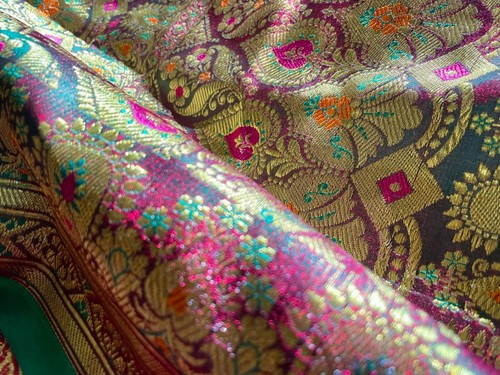 ✨ Sari di seta vintage Banarasi - vero filo oro Zari - lussuosa seta tessuta a mano - Foto 12 di 12