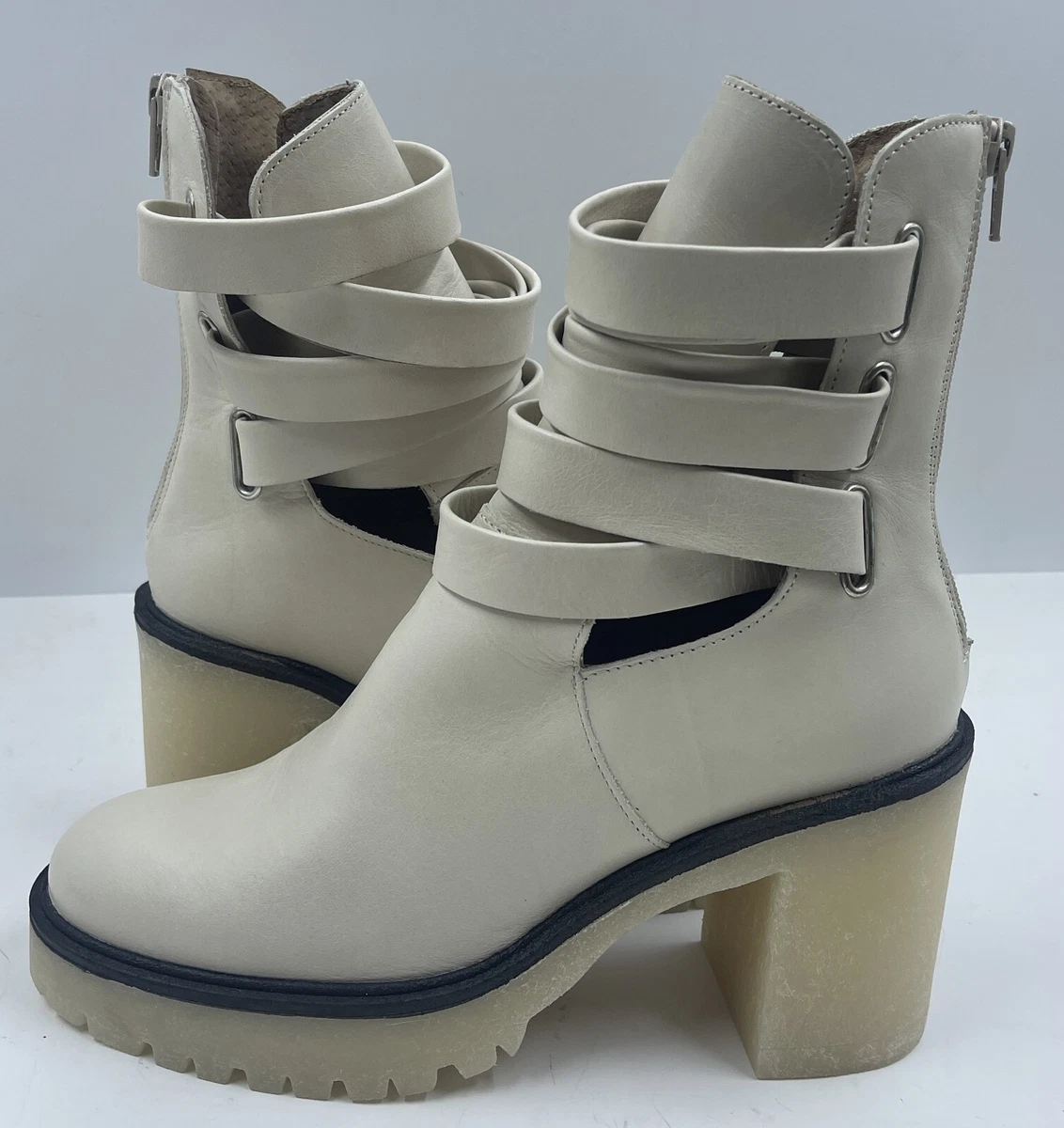 Free People Jesse Women's Cut Out Boots 8 Ivory Smooth Leather