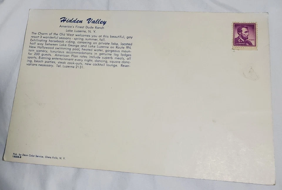 Abraham Lincoln 4 Cent US Postage Stamp Rare on Vintage Hidden Valley Postcard  - Image 4 of 4