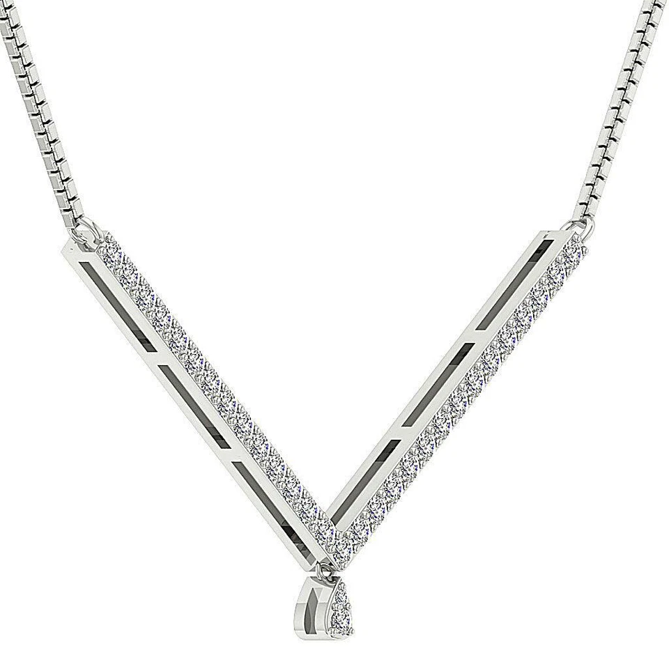 Moda Collar Colgante SI1 G 0.45 Ct Conjunto de Diamantes Genuinos Oro Amarillo 14K Foto 4 de 4