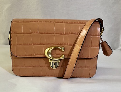 COACH Logo Closure Crocodile Embossed Leather Studio Shoulder Bag - Picture 3 of 7