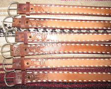 VTG Western C M Co Tooled Embossed Buckstitch Leather Belts 6 pc Size 20 NEW