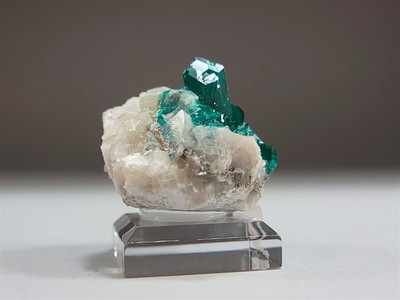 High Quality Emerald Green Dioptase Crystal with Calcite Matrix