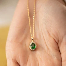 Green Pendant Necklace with Emerald Stone in Sterling Silver, 18"