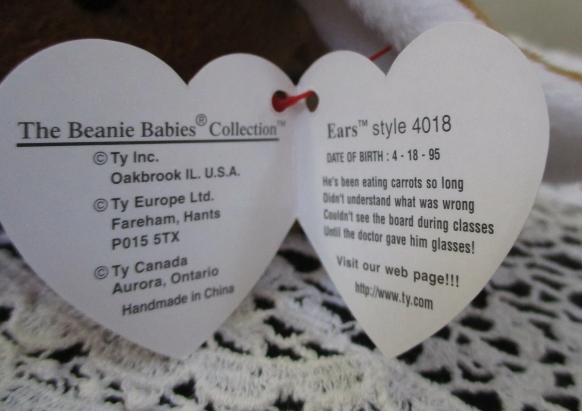 Ty Beanie Baby Ears 4th Generation Hang Tag 3rd Generation Tush Tag No Star NEW