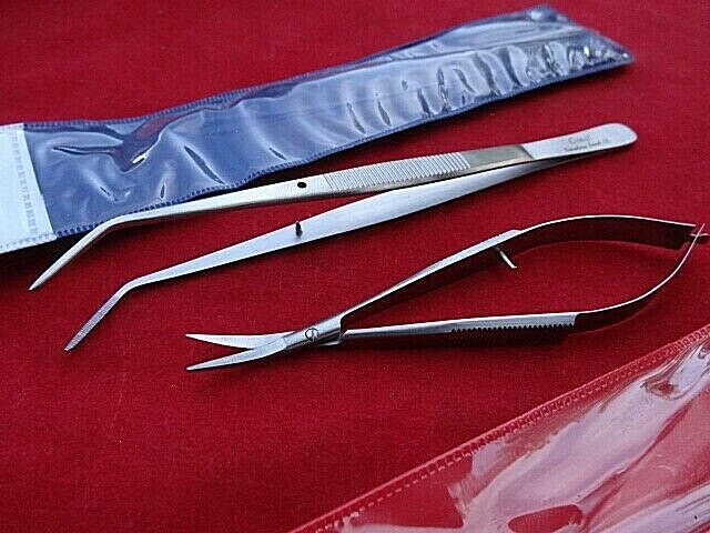 Serrated Tweezers 2 x CURVED SPRING ACTION Embroidery Machine Scissors_SQUEEZER 