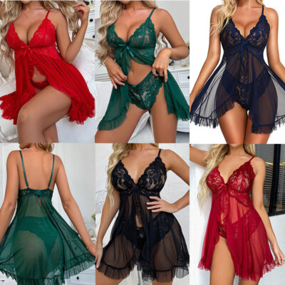 Plus Size Women Sexy Lingerie Dress Set Babydoll Lace Thongs Underwear  Sleepwear | eBay