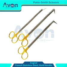 1pc Gold Handle Potts-Smith Angled Tip Vascular Scissors, French Stainless Steel