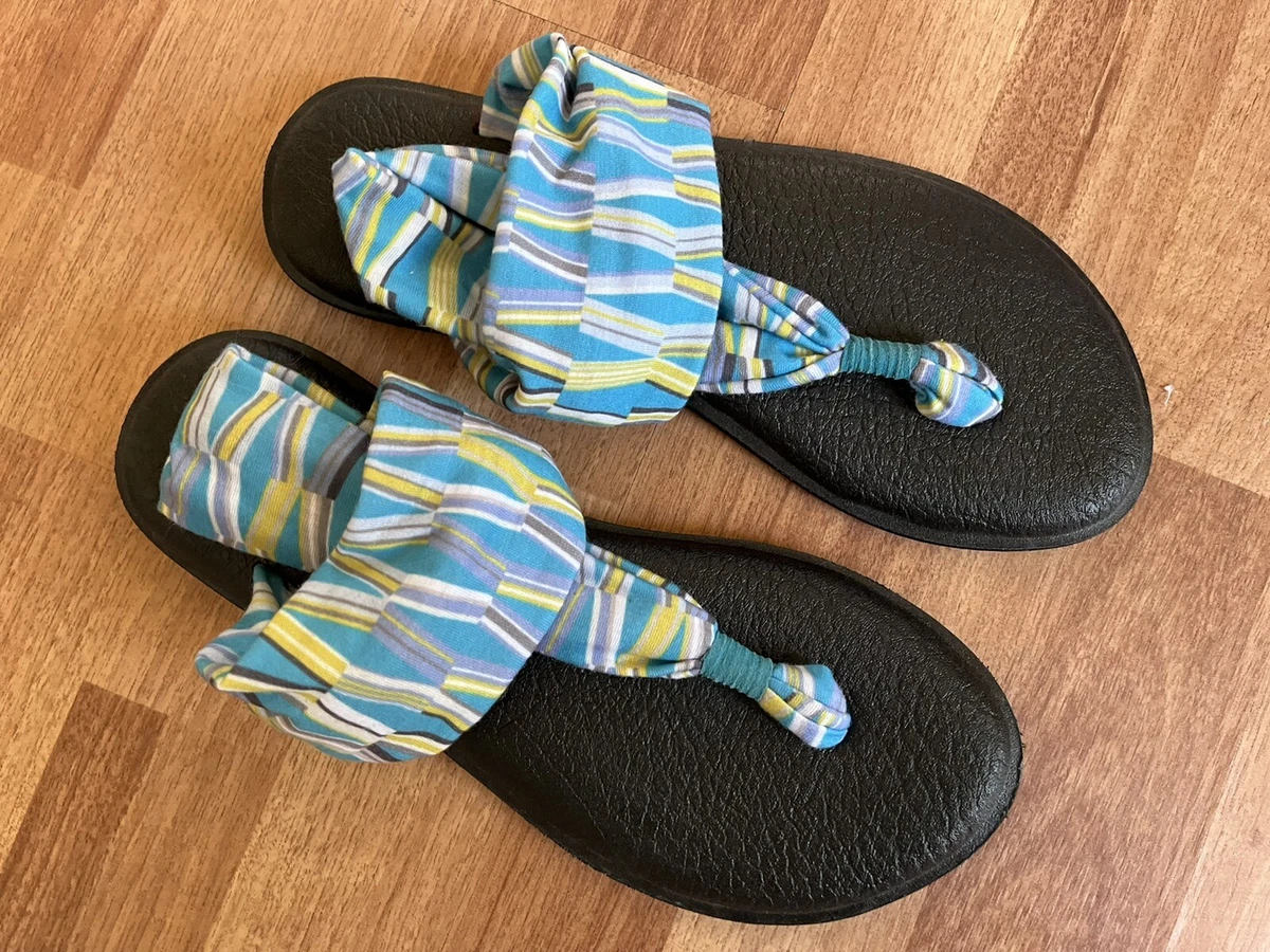 Sanuk Yoga Sling Sandals Womens Size 8 Blue Yellow Cloth Straps