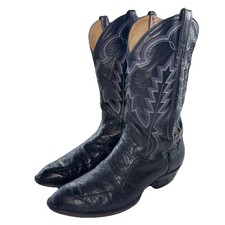 Sanders Vintage Smooth Ostrich Black Leather Western Cowboy Boots Men  s 1O.5 D