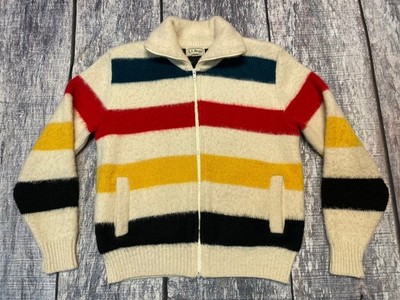 Vintage LL Bean Hudson Bay Blanket Wool Sweater Jacket Women s Medium USA Made