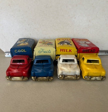 4 Vintage HAJI Japan Tin Litho/Plastic Friction food trucks