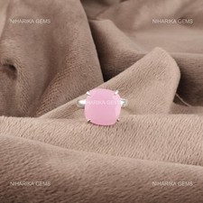 Cushion Rose Chalcedony Stone 925 Silver Trendy Solitaire Mother Ring Jewelry