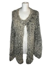 Sophyline & Co Grey Fuzzy Knit Cardigan UK Small Fluffy Open Front Shrug