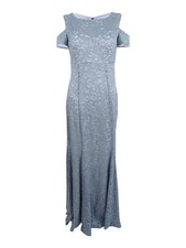 R&M Richards Women's Lace Cold-Shoulder Gown (6, Platinum/White) 882191660450