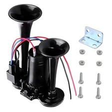 12V Car Air Horn, 120 DB Super Loud Dual Trumpets Electric Train Horn Kit Black