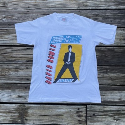VTG  90 s Double Sided David Bowie Shirt Mens Large White Sound Vision Tour USA
