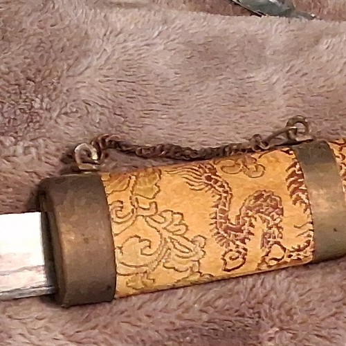 Chinese Jian Sword Ornate Wooden Handle Steel Double Edge Dragon Motif Scabbard