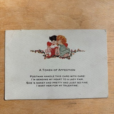 Vintage Token Affection Postman Handle With Care Poem Valentine Card Ephemera 