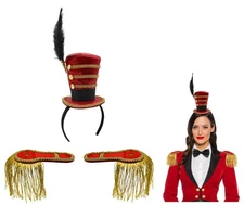 Mini Ringmaster Hat And Black Shoulder Epaulettes Gold Fringe Costume Accessory