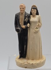 Vintage Chalkware Cake Topper Wedding 40's Bride Groom Coast Novelty