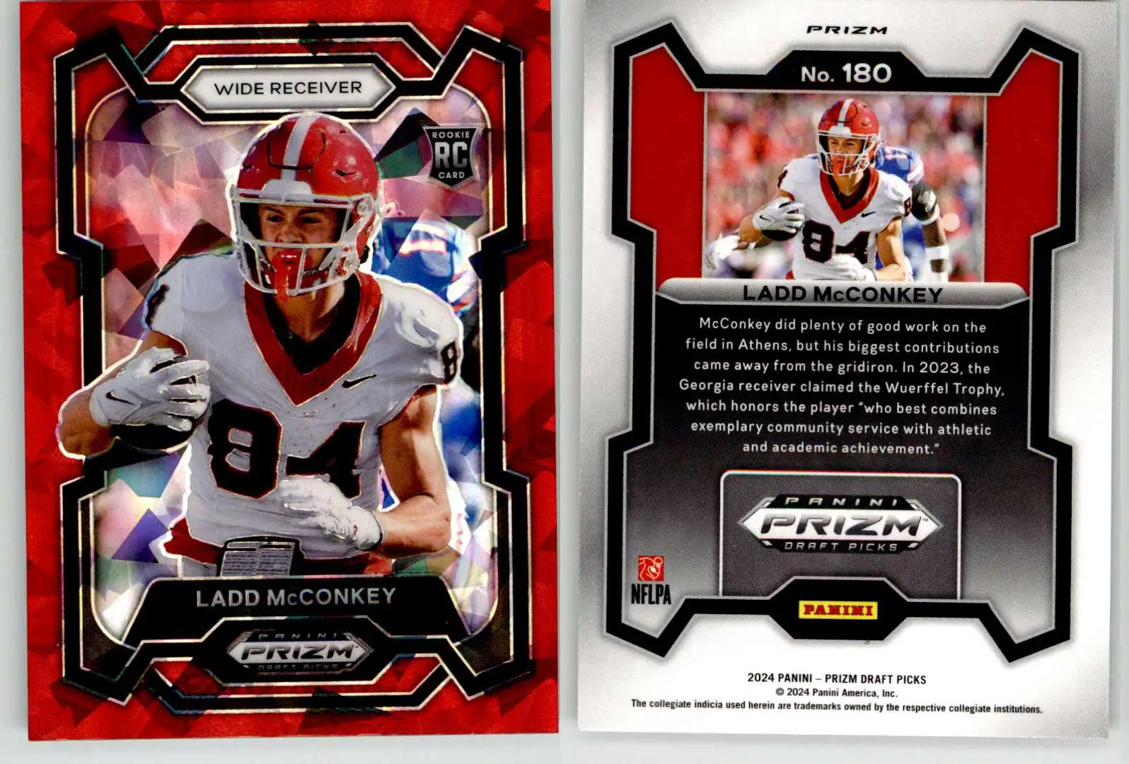 Ladd McConkey 2024 Prizm Draft Red Ice #180 Georgia Chargers RC Rookie