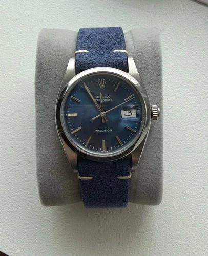 Rolex Oysterdate Precision 6694 Blue Dial Vintage 34mm Manual Wind + Delugs