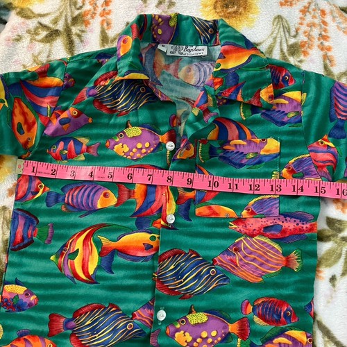 Vintage Bagshaws of St. Lucia Boys Shirt Cotton Hawaiian Fish Novelty Camp - Picture 2 of 5