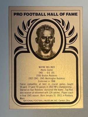 Wayne Millner Notre Dame/Redskins Metallic HOF Plaque Card