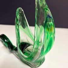 Vintage Murano Style Green Art Glass Vase MCM Hand Blown 6.5"