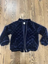 Baby Gap Girls Velour Bomber Jacket, Navy Blue, Size 5 years