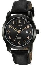Timex TW2R29800, Men's Easy Reader Black Leather Watch, Indiglo, 39MM Case, NEW