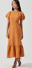 ASTR the label Women's Linen Blend Jelena Midi Dress Camel Size M Pockets NEW