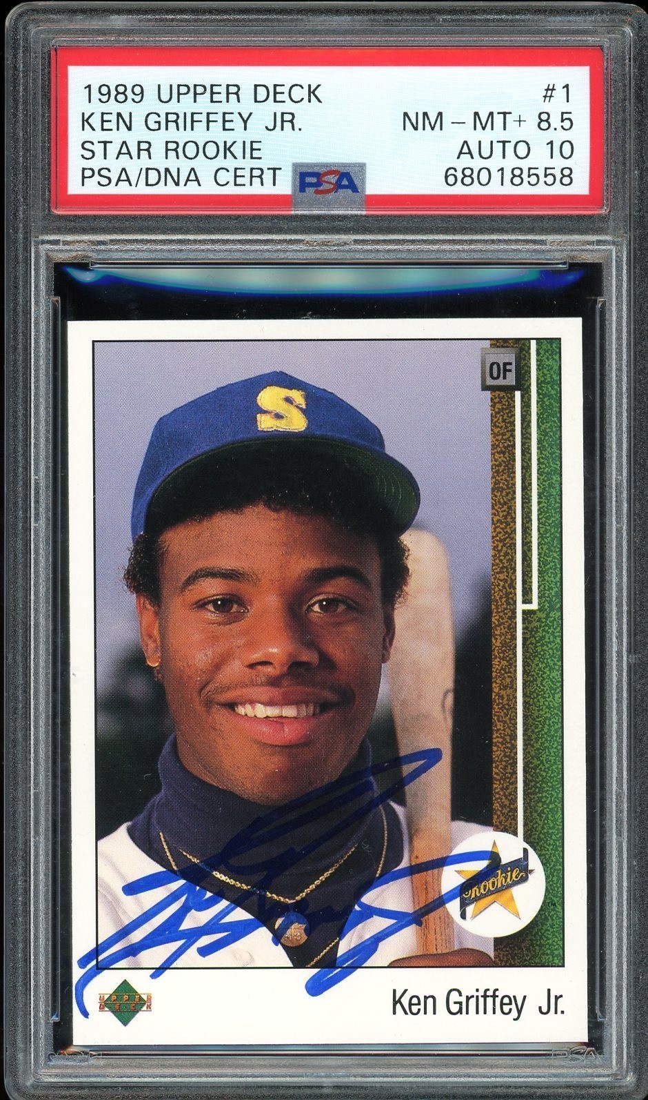 1989 Upper Deck #1 Ken Griffey Jr. Rookie Auto Seattle Mariners PSA 8.5 Auto 10