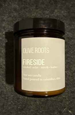 Olive Roots Candle: Fireside Scent , Smoked Cedar, Myrrh And Leather