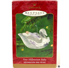 2000 Hallmark BABY'S FIRST CHRISTMAS Ornament NEW MILLENNIUM BABY Clear Swan