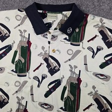 Vintage Sergio Tacchini Polo Shirt Large White Blue Golfer Performance All Over