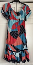 Kaari Blue Women's Off The Shoulder Geometric Print Dress Small