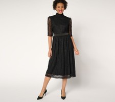 Liberare Women's Plus Sz Dress 2X Elbow Sleeve Lace Midi Black A682312