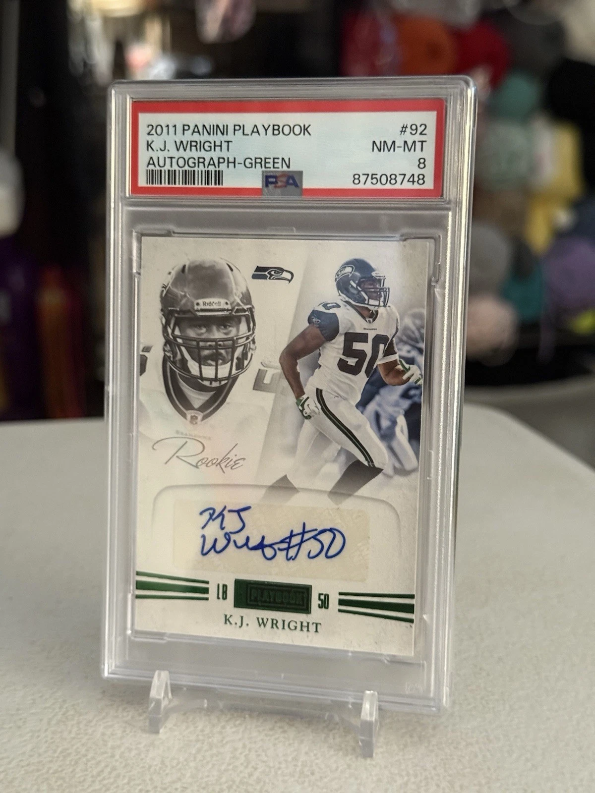 KJ Wright Panini Playbook #92 Autograph-Green