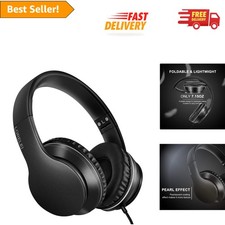 X6 Over-Ear Wired Stereo Bass Headphones - Lightweight  Foldable, Space Black