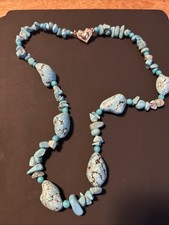 Handmade Beaded Turquoise Necklace With Magnetic Class 24 Inches Long