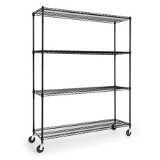 Black 4-Tier Steel Heavy Duty Garage Storage Shelving Unit with Wheels 60 In. W