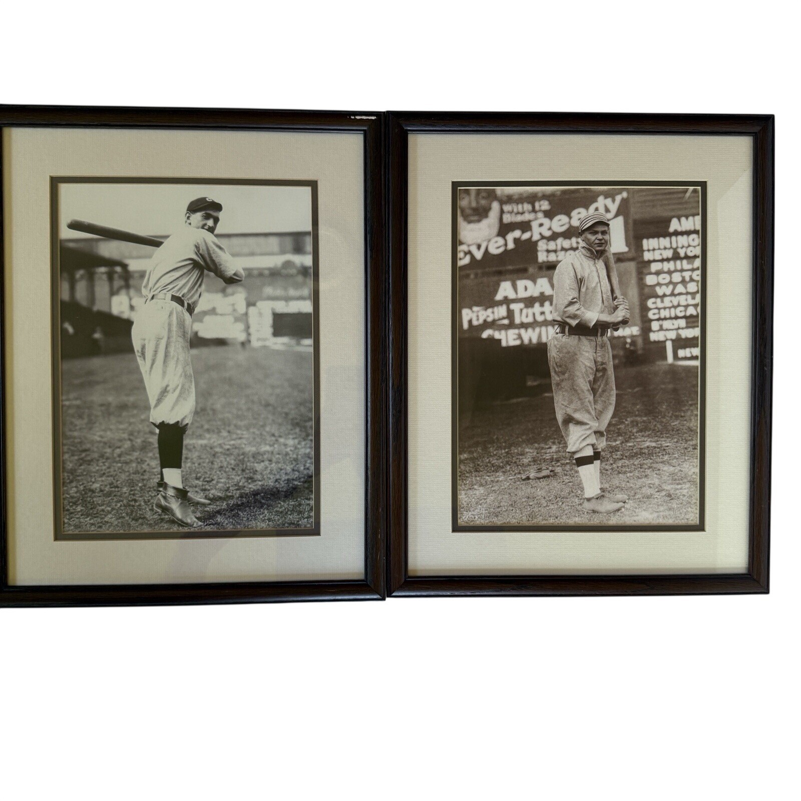 Shoeless Joe Jackson & Amos Strunk Framed Baseball Photo Prints Set Vintage